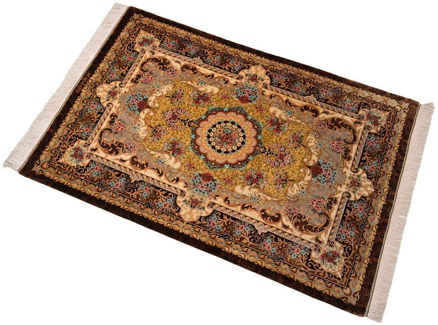 Alfombra persa de seda pura Qom | 157 x 105 cm