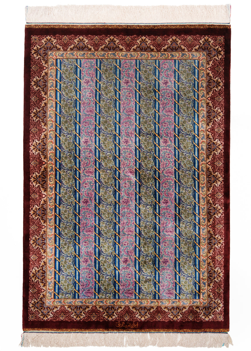 Alfombra persa de seda pura Qom | 122 x 83 cm