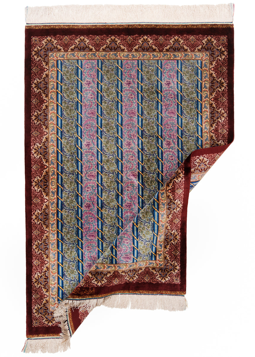 Alfombra persa de seda pura Qom | 122 x 83 cm