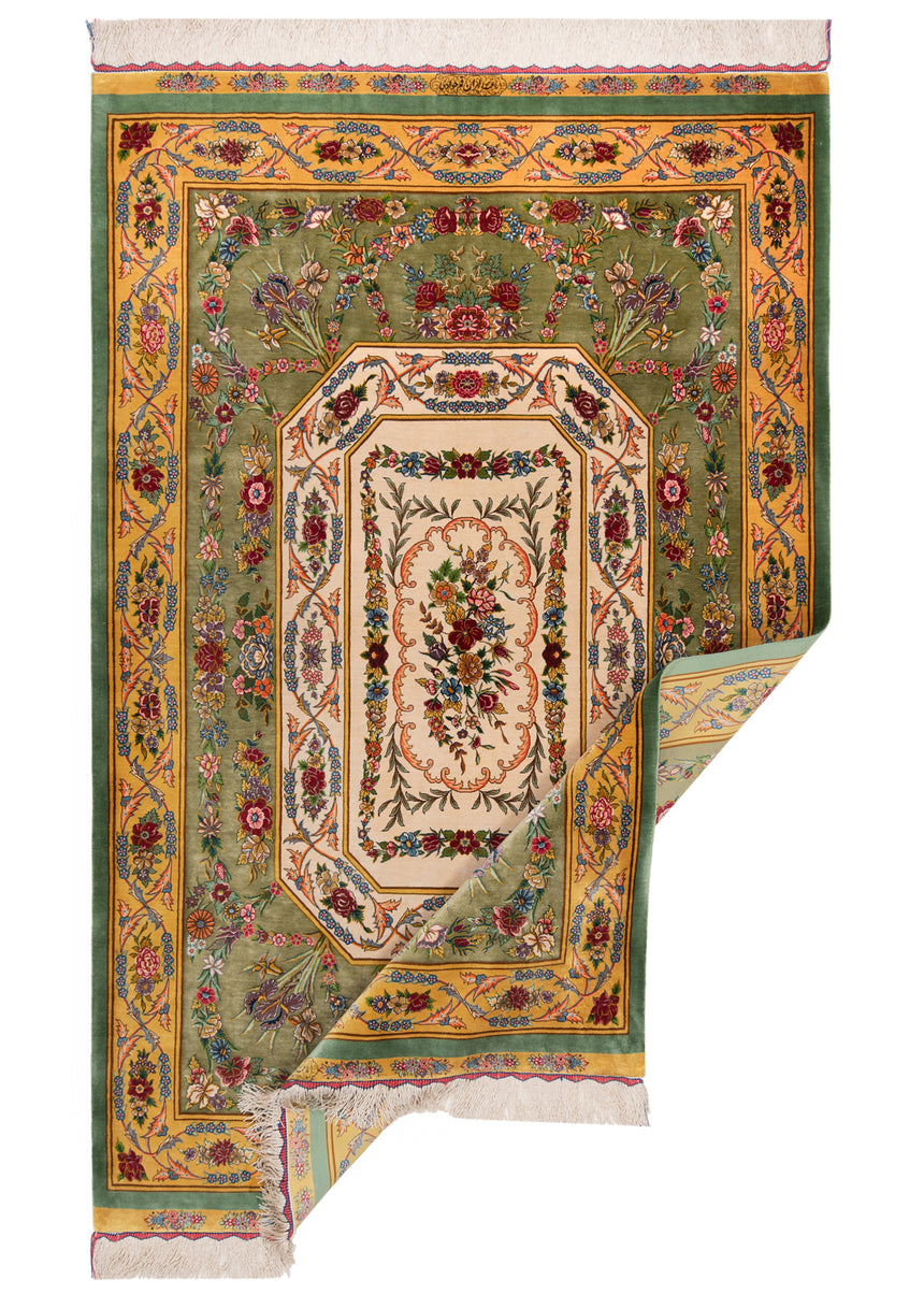 Alfombra persa de seda pura Qom | 167 x 108 cm