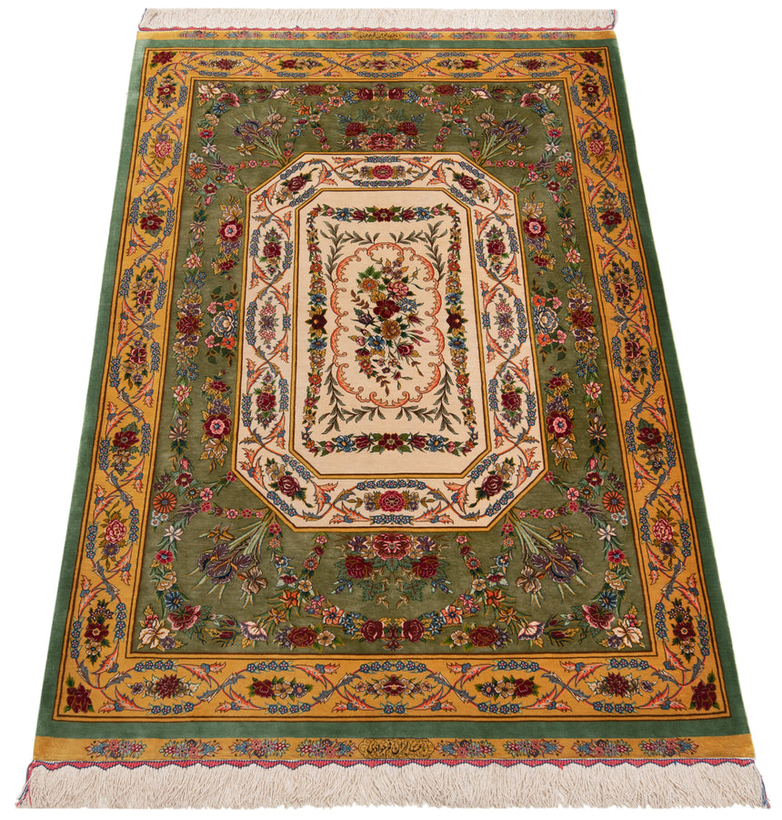 Alfombra persa de seda pura Qom | 167 x 108 cm