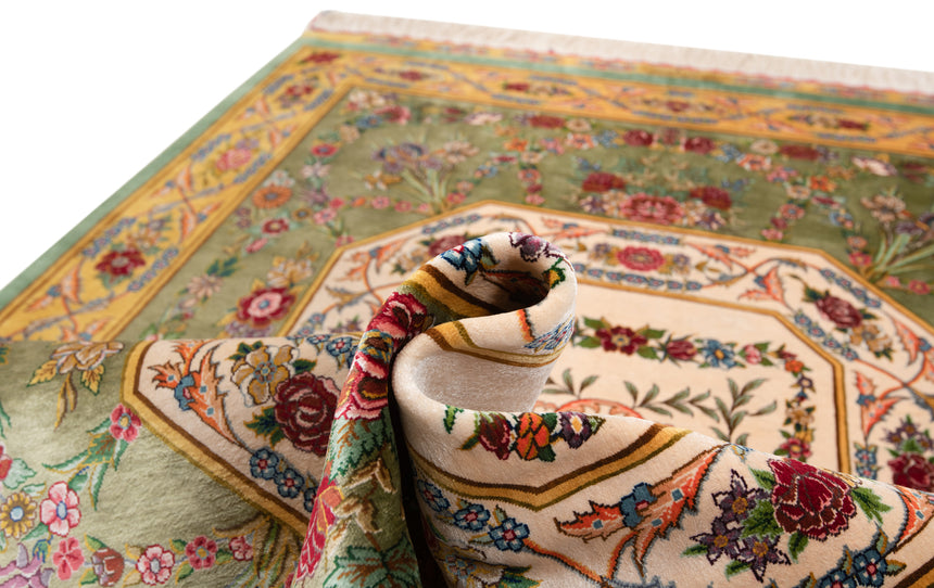 Alfombra persa de seda pura Qom | 167 x 108 cm