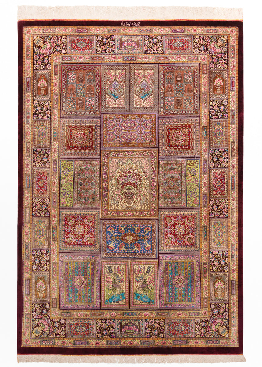 Alfombra persa de seda pura Qom | 200 x 137 cm