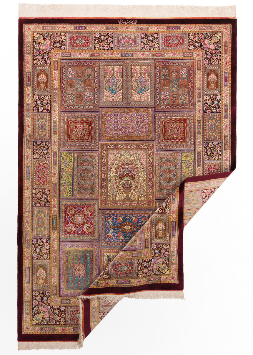 Alfombra persa de seda pura Qom | 200 x 137 cm