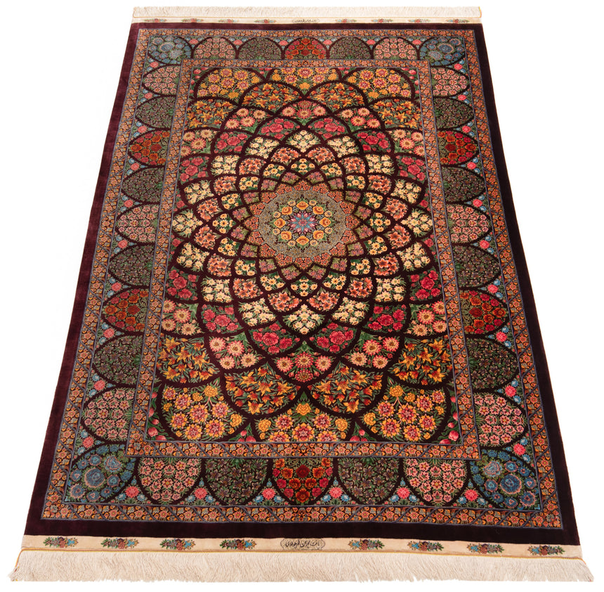 Alfombra persa de seda pura Qom | 217 x 140 cm