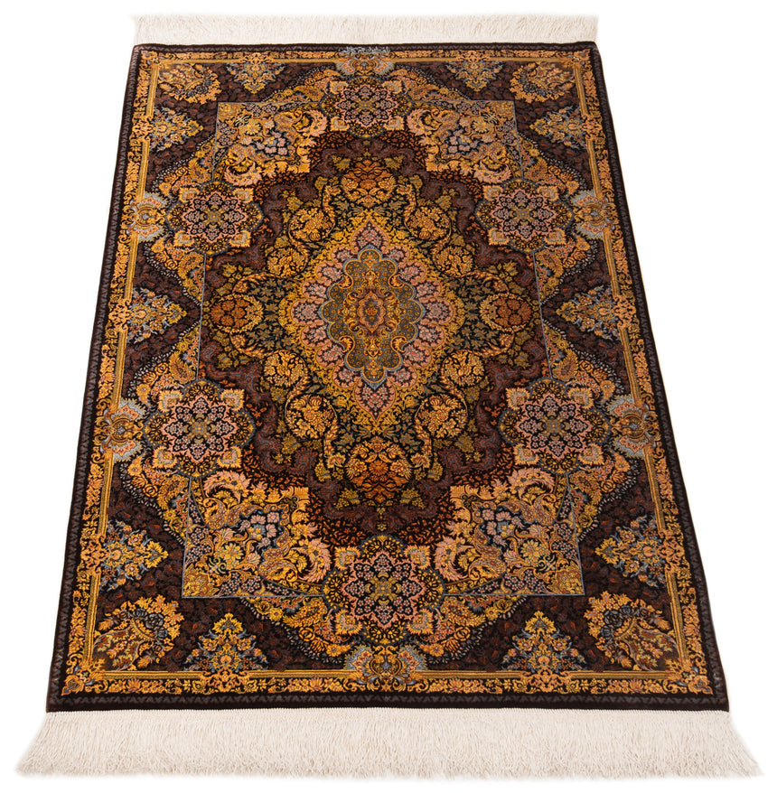 Alfombra persa de seda pura Qom | 156 x 104 cm