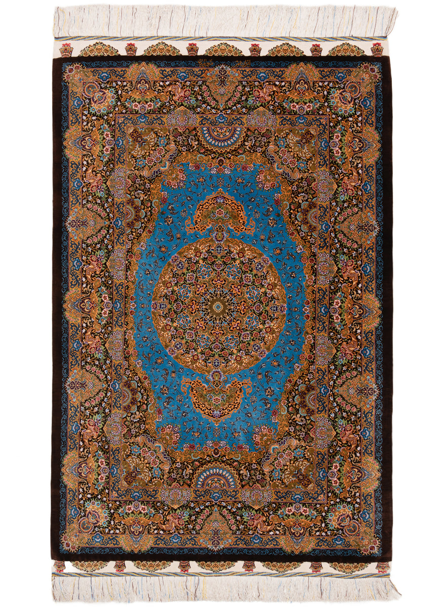 Alfombra persa de seda pura Qom | 154 x 98 cm