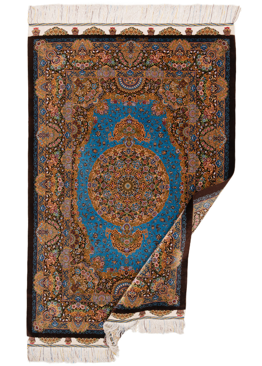 Alfombra persa de seda pura Qom | 154 x 98 cm