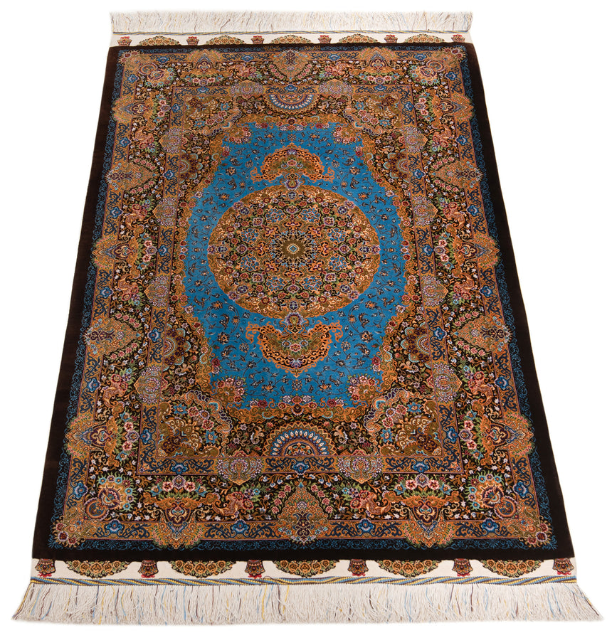 Alfombra persa de seda pura Qom | 154 x 98 cm