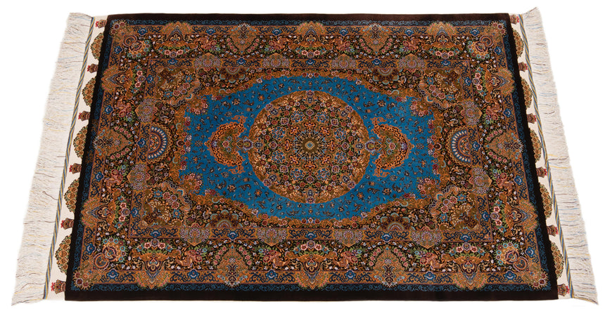 Alfombra persa de seda pura Qom | 154 x 98 cm