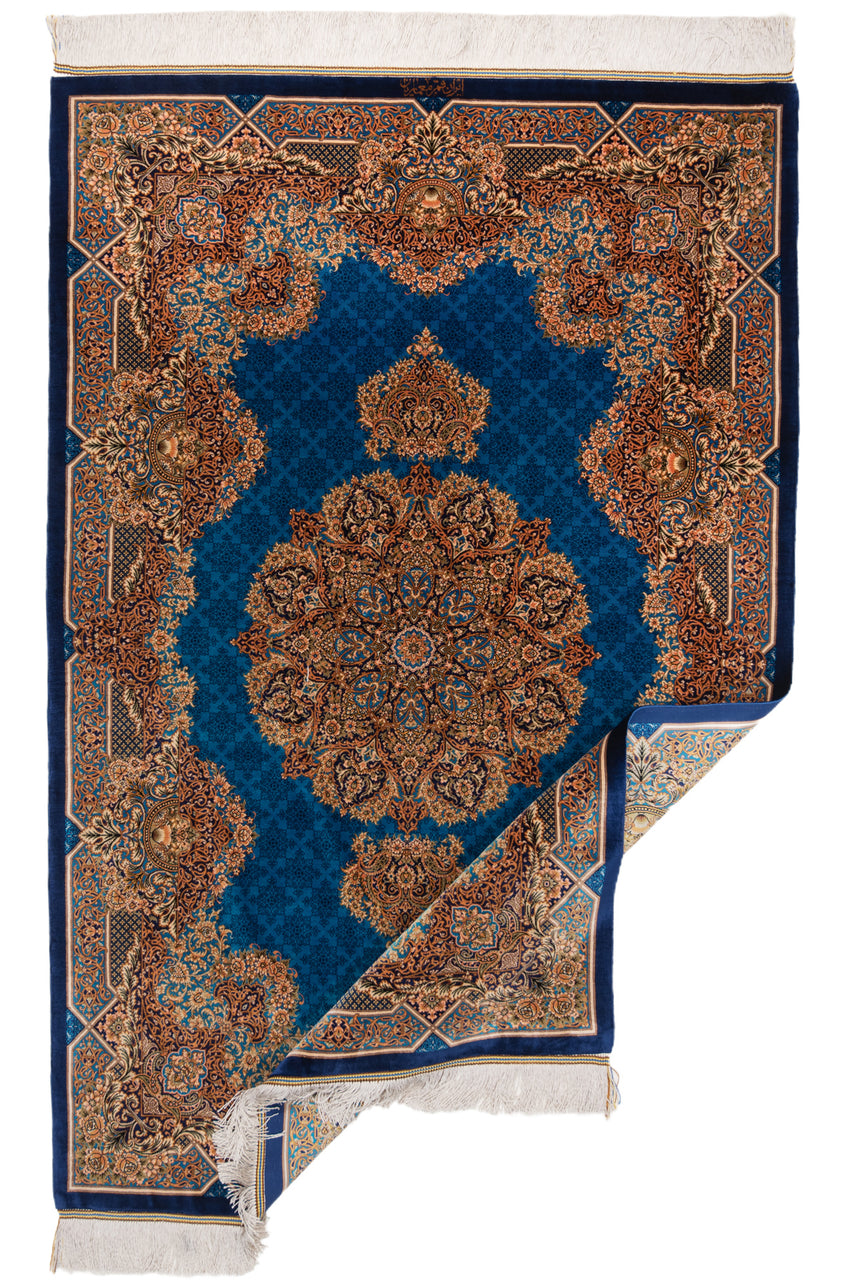 Alfombra persa de seda pura Qom | 153 x 99 cm