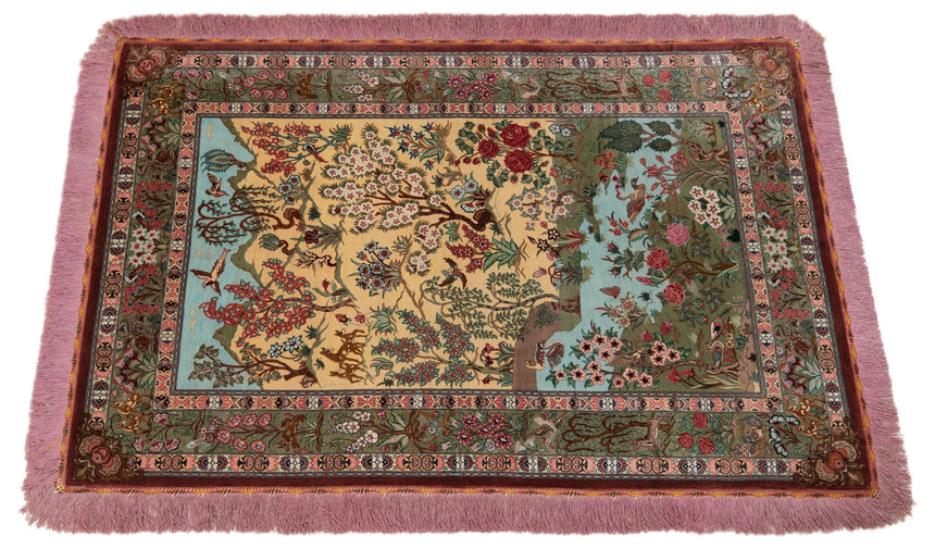 Alfombra persa de seda pura Qom | 154 x 100 cm
