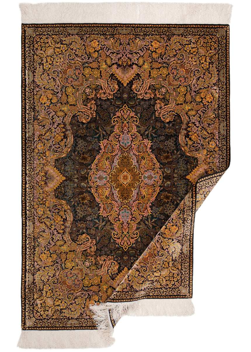 Alfombra persa de seda pura Qom | 150 x 103 cm