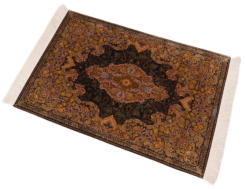 Alfombra persa de seda pura Qom | 150 x 103 cm