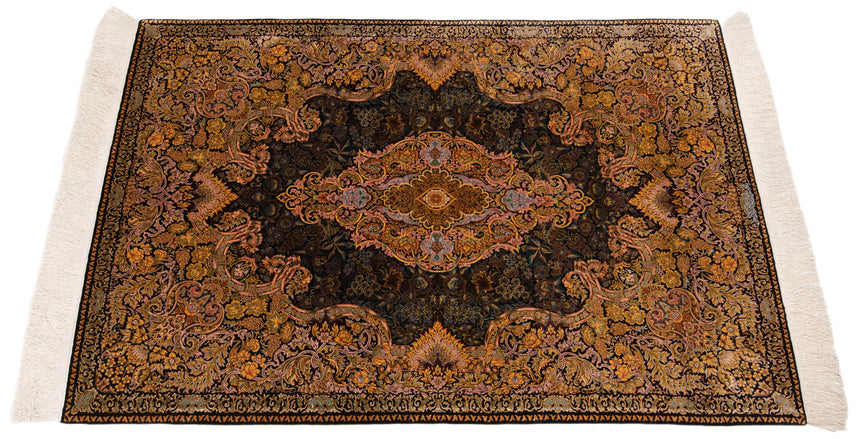 Alfombra persa de seda pura Qom | 150 x 103 cm