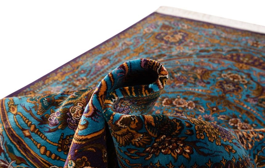 Alfombra persa de seda pura Qom | 155 x 100 cm