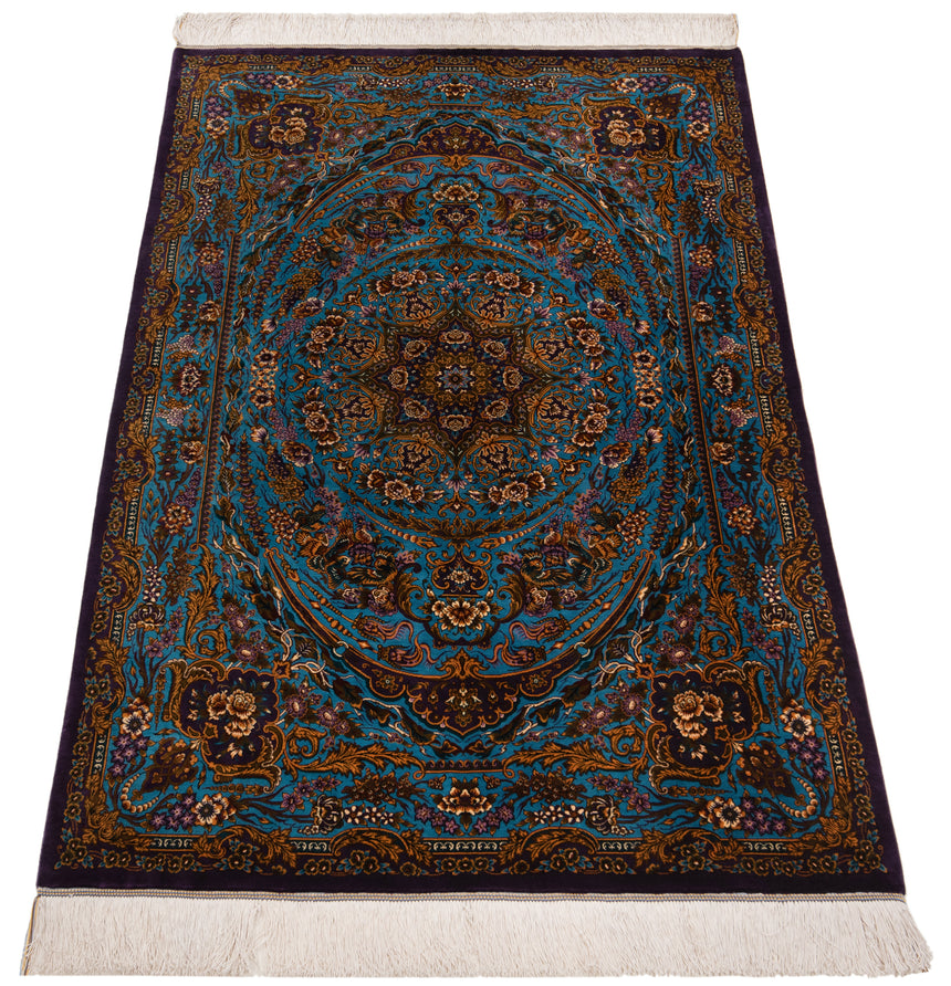 Alfombra persa de seda pura Qom | 155 x 100 cm