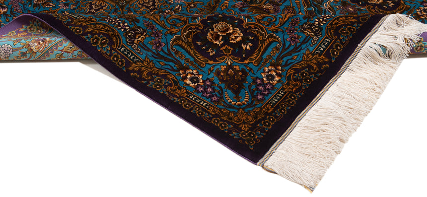 Alfombra persa de seda pura Qom | 155 x 100 cm