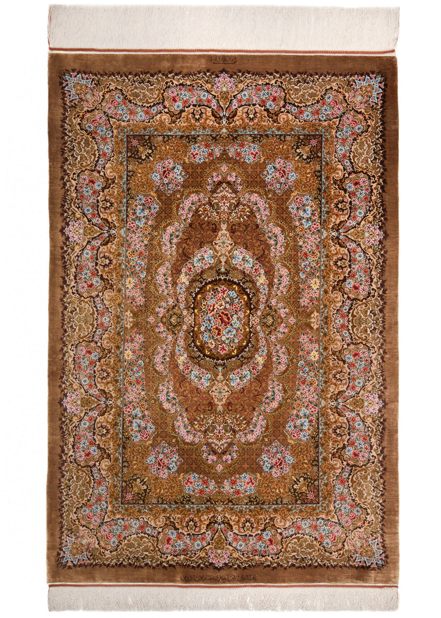 Alfombra persa de seda pura Qom | 150 x 100 cm
