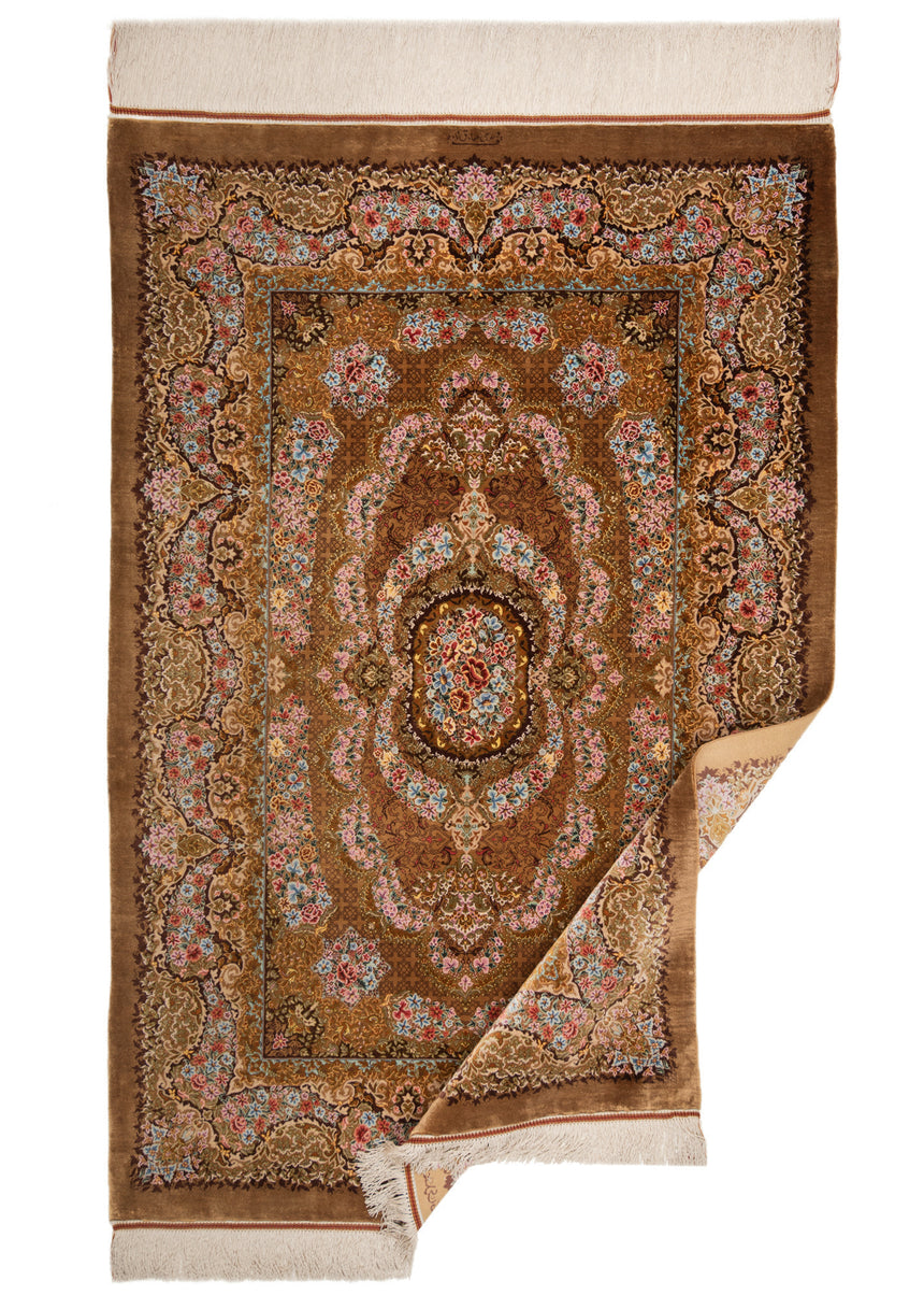 Alfombra persa de seda pura Qom | 150 x 100 cm