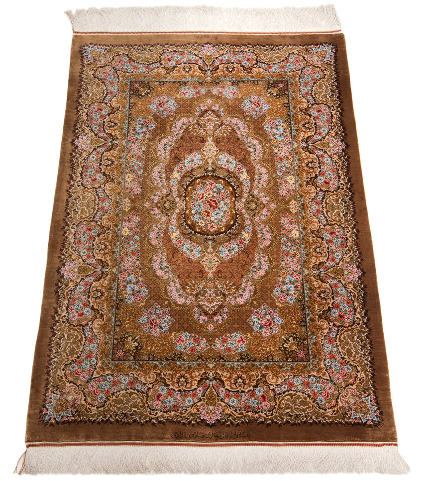 Alfombra persa de seda pura Qom | 150 x 100 cm
