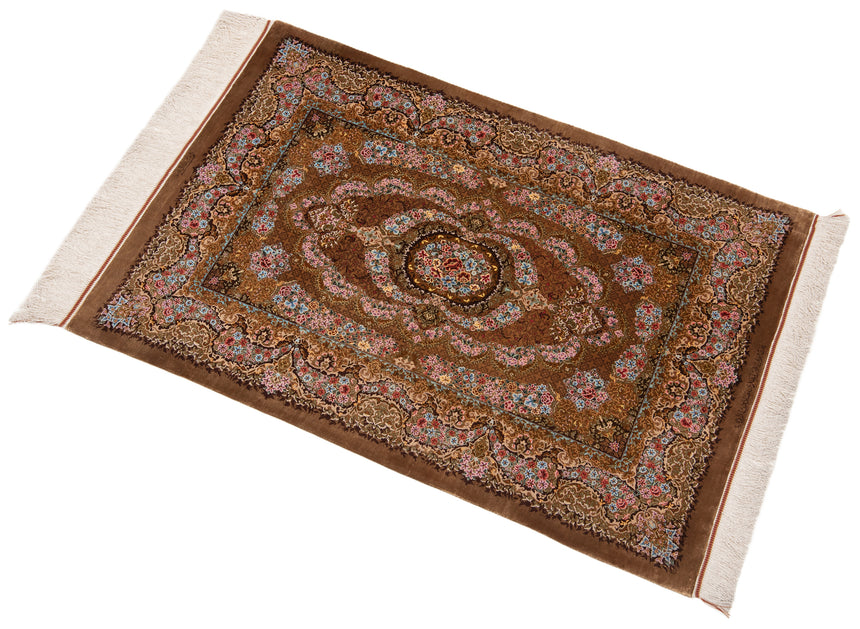 Alfombra persa de seda pura Qom | 150 x 100 cm