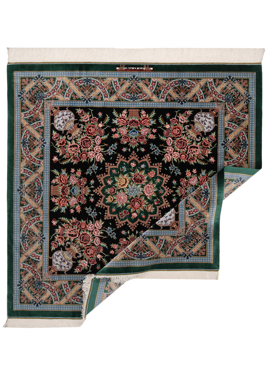 Alfombra persa de seda pura Qom | 148 x 149 cm