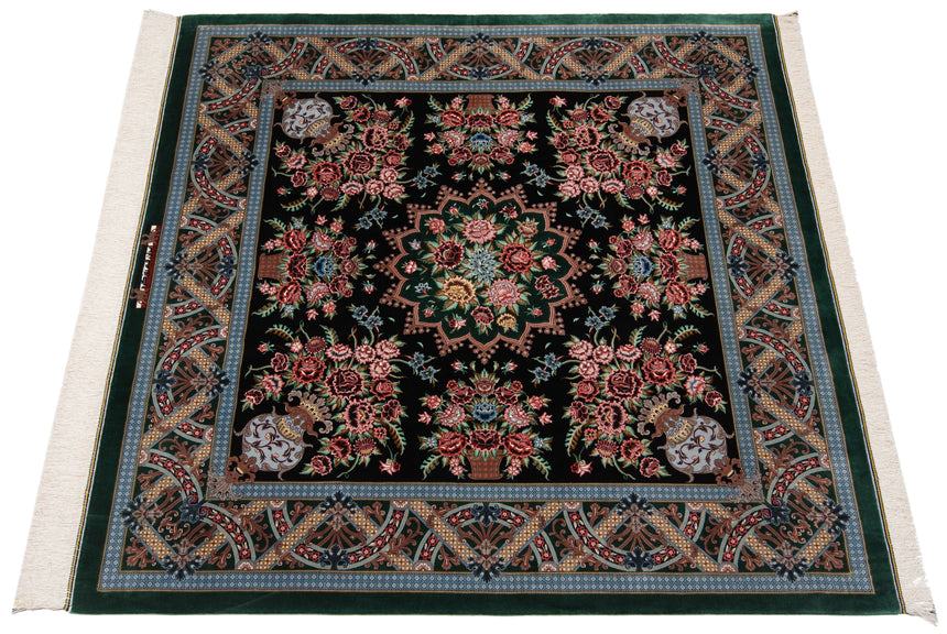 Alfombra persa de seda pura Qom | 148 x 149 cm