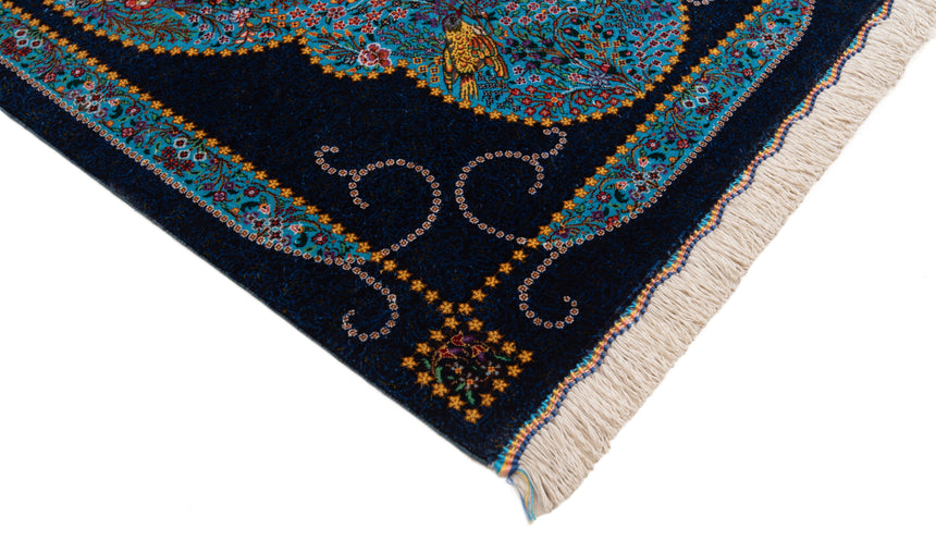 Alfombra persa de seda pura Qom | 86 x 59 cm