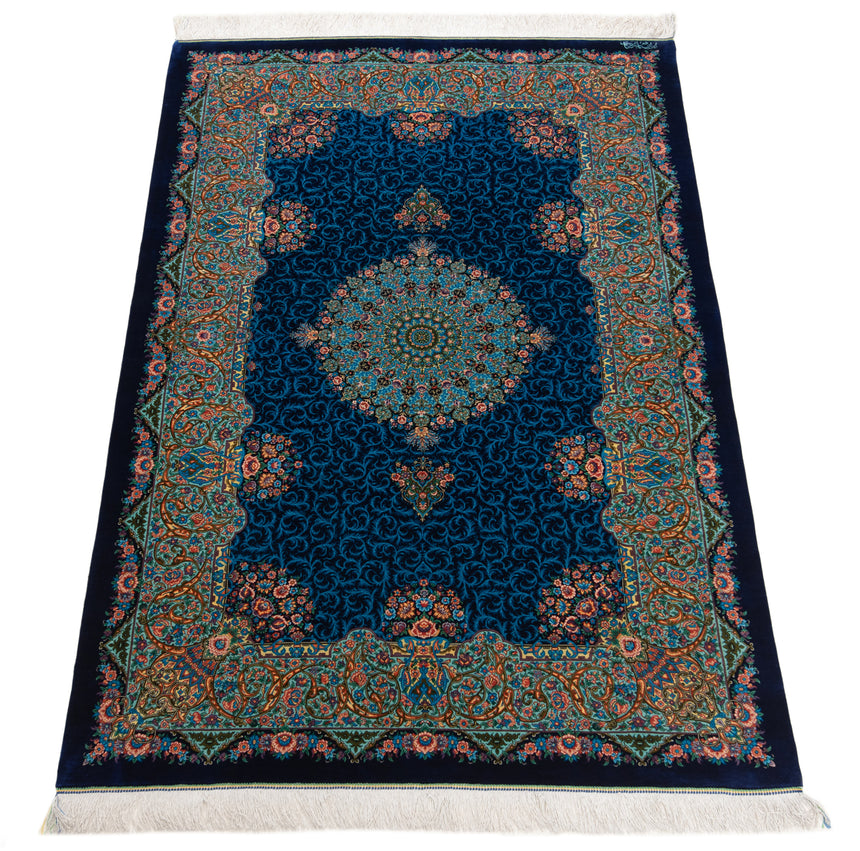 Alfombra persa de seda pura Qom | 191 x 126 cm