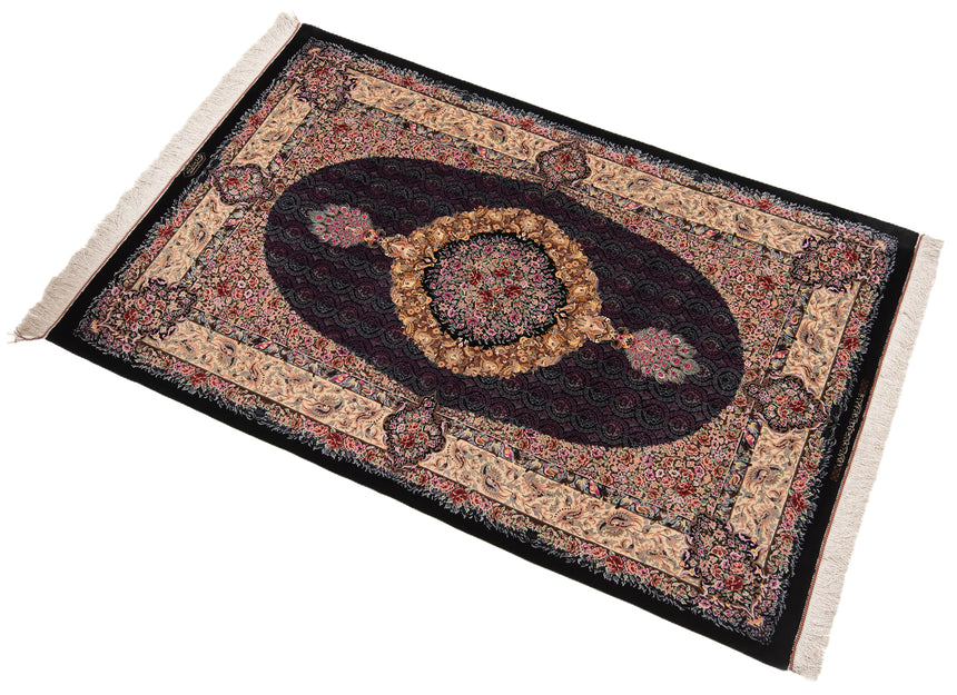 Alfombra persa de seda pura Qom | 200 x 129 cm