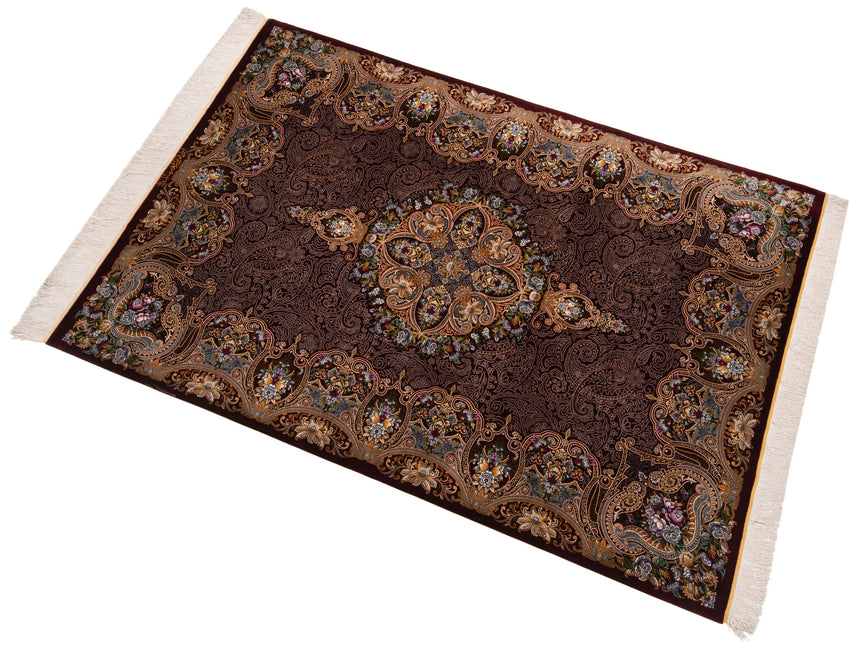 Alfombra persa de seda pura Qom | 202 x 137 cm