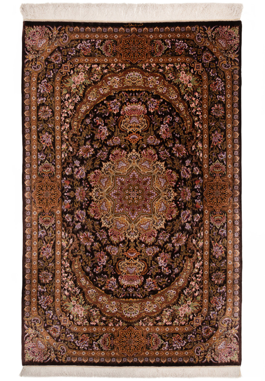 Alfombra persa de seda pura Qom | 204 x 131 cm