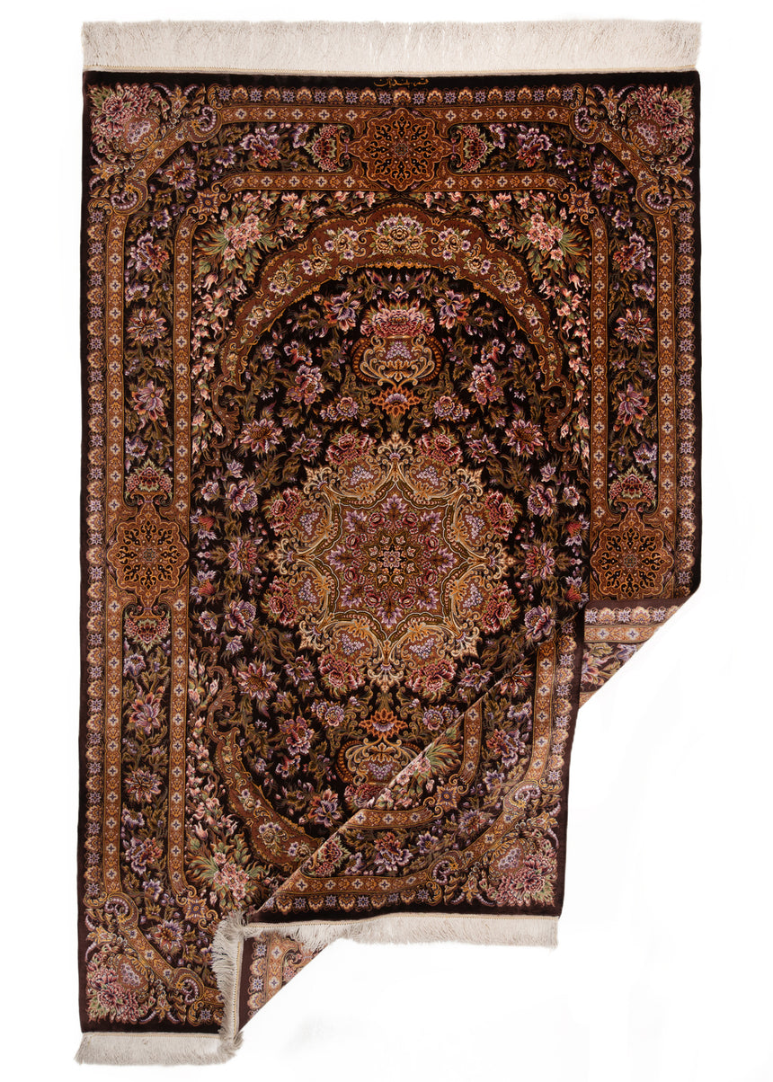 Alfombra persa de seda pura Qom | 204 x 131 cm