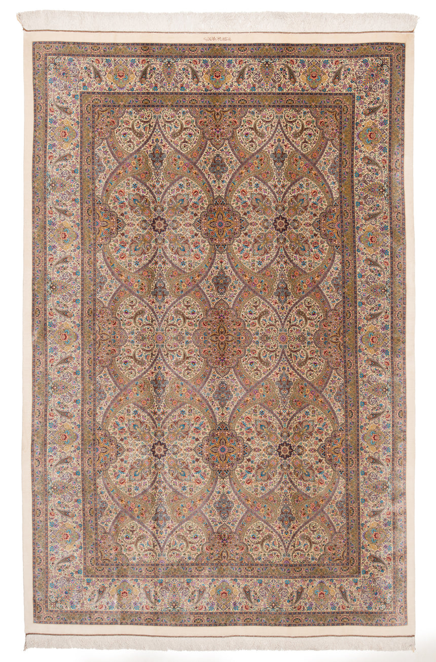 Alfombra persa de seda pura Qom | 308 x 196 cm