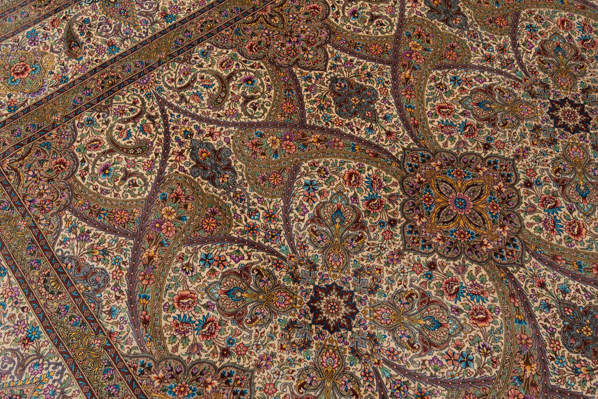 Alfombra persa de seda pura Qom | 308 x 196 cm