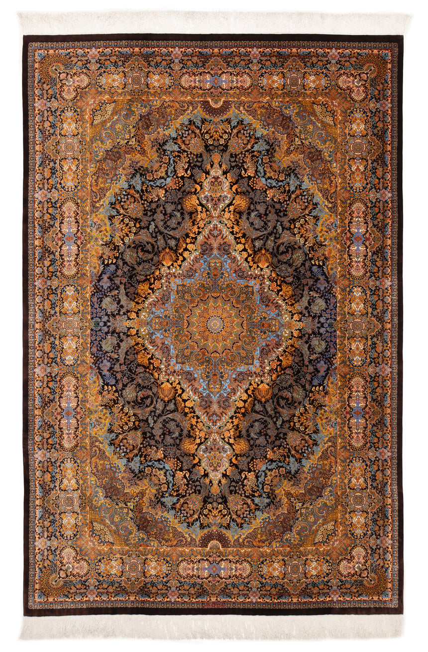 Alfombra persa de seda pura Qom | 307 x 200 cm