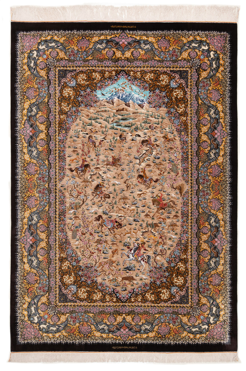 Alfombra persa de seda pura Qom | 298 x 205 cm