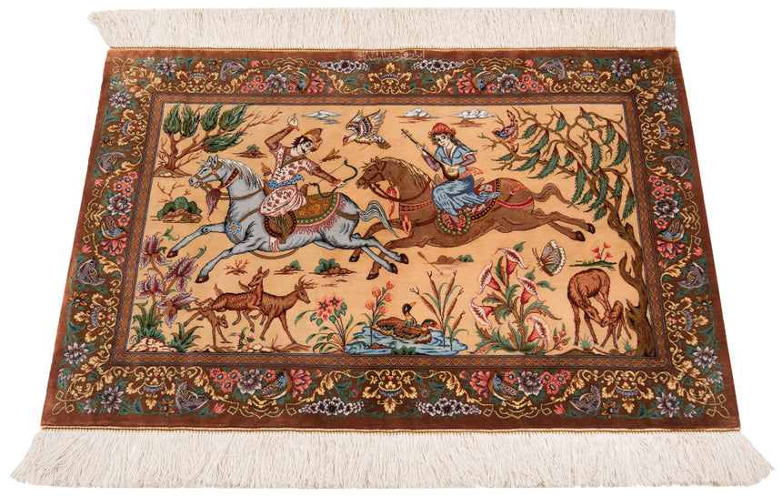 Alfombra persa de seda pura Qom | 58 x 87 cm