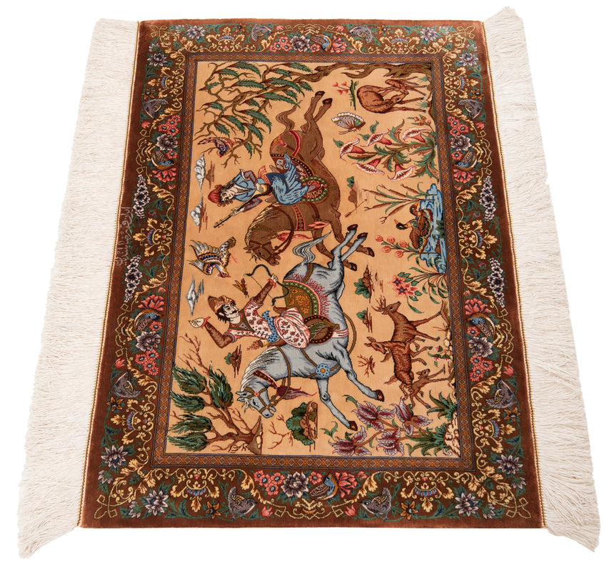 Alfombra persa de seda pura Qom | 58 x 87 cm