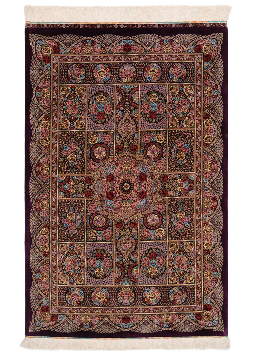 Alfombra persa de seda pura Qom | 153 x 97 cm