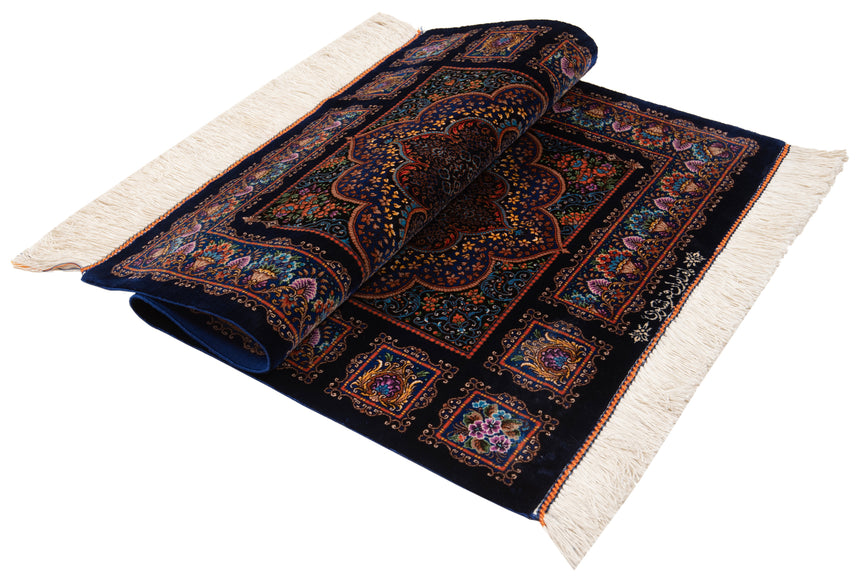 Alfombra persa de seda pura Qom | 90 x 59 cm