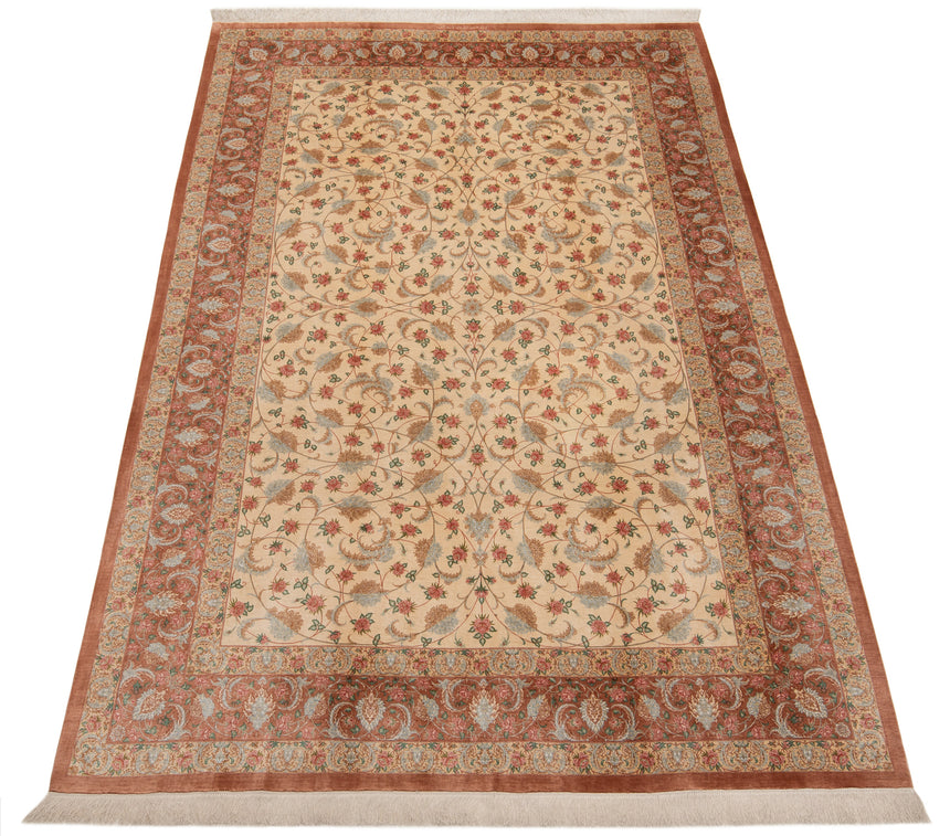 Alfombra persa de seda pura Qom | 302 x 200 cm