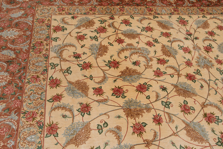 Alfombra persa de seda pura Qom | 302 x 200 cm