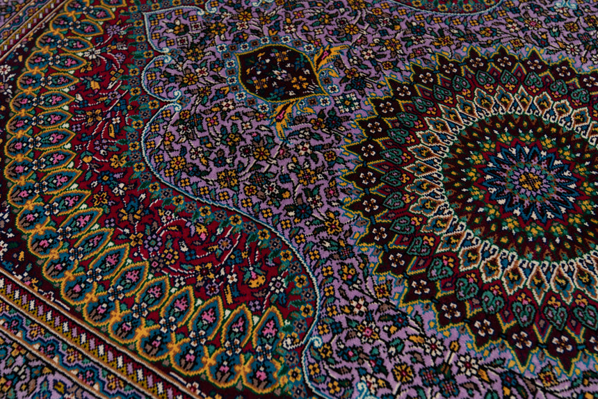 Alfombra persa de seda pura Qom | 88 x 58 cm