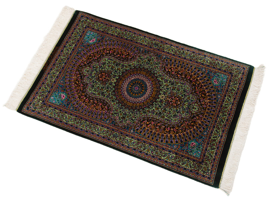 Alfombra persa de seda pura Qom | 87 x 57 cm