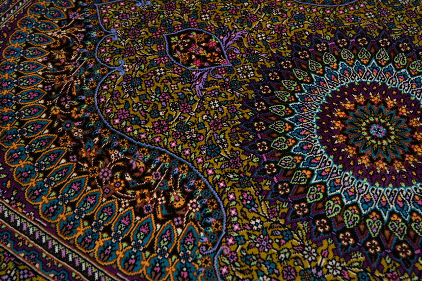 Alfombra persa de seda pura Qom | 89 x 57 cm