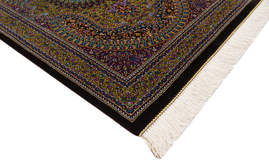 Alfombra persa de seda pura Qom | 89 x 57 cm