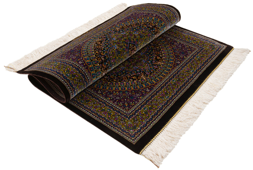 Alfombra persa de seda pura Qom | 89 x 57 cm