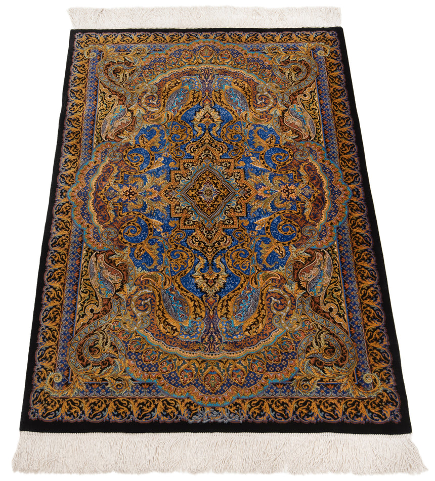 Alfombra persa de seda pura Qom | 120 x 79 cm